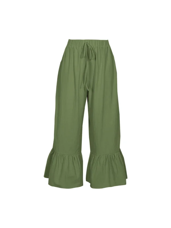 Plus Size  New Women's Elastic Waist Pure Color Nine-minute Pants Wide Loose Pattern Large Size Summer and Autumn Casual