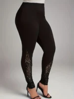 Elegant Plus Size Women's Oversized Leggings with Lace Detail - Image 2