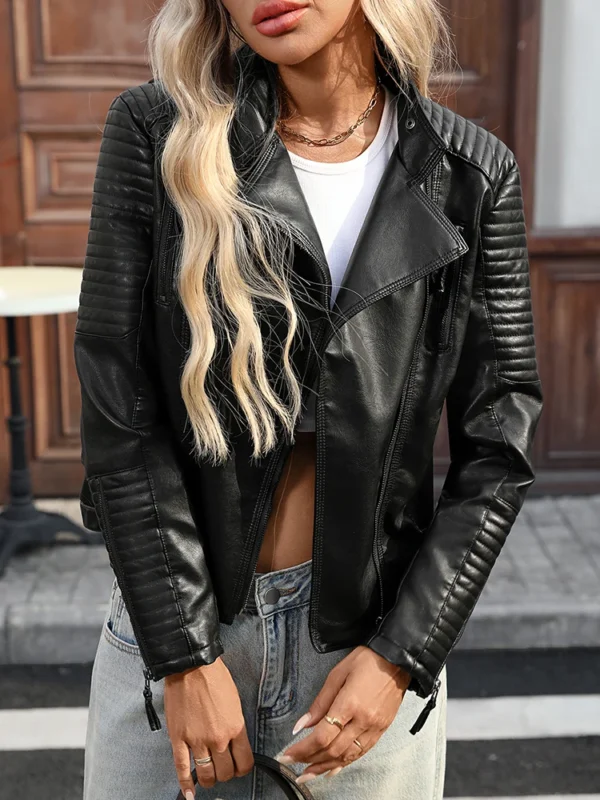 Edgy Black Faux Leather Biker Jacket for Women – Stylish Comfort