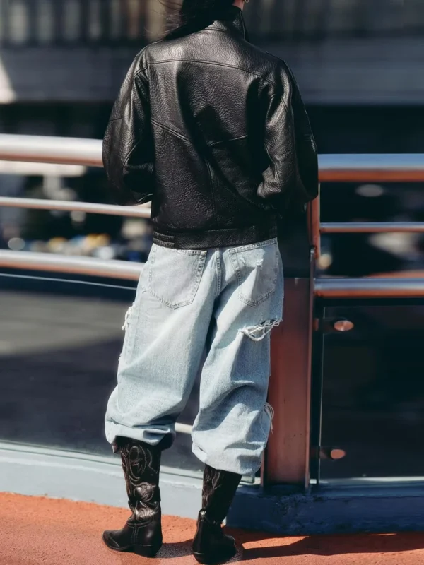 Chic Faux Leather Jacket for Women with Stand Collar