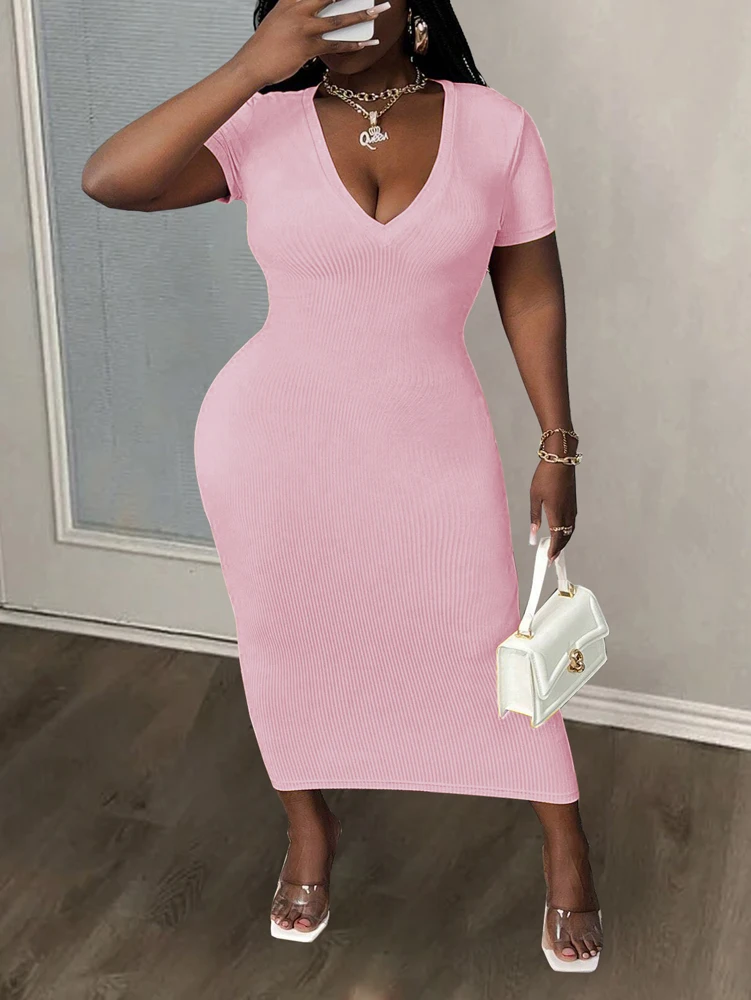 kf-S51e2add8cbb24e708327d88382915045D Elegant Plus Size Summer V-Neck A-Line Dress in Vibrant Colors