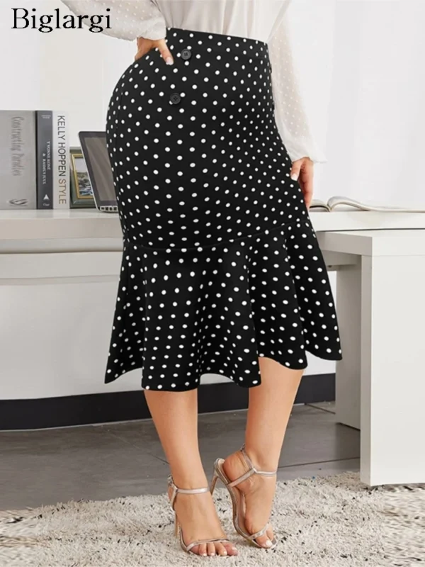 Chic Plus Size Polka Dot Skirt with Ruffle Fishtail Design