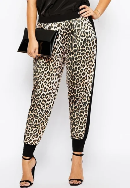 Leopard Print Pleated Pants - Comfy Elastic Waist Cargo Style