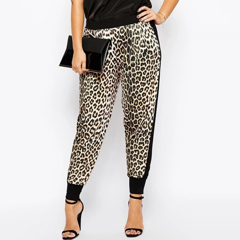 Kf-S534C216B8B10470C9Ded3E7D720B6B90V Leopard Print Pleated Pants - Comfy Elastic Waist Cargo Style