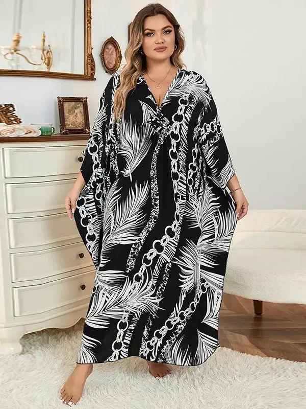 Vibrant Plus Size Kaftan Cover-Up for Effortless Beach Style
