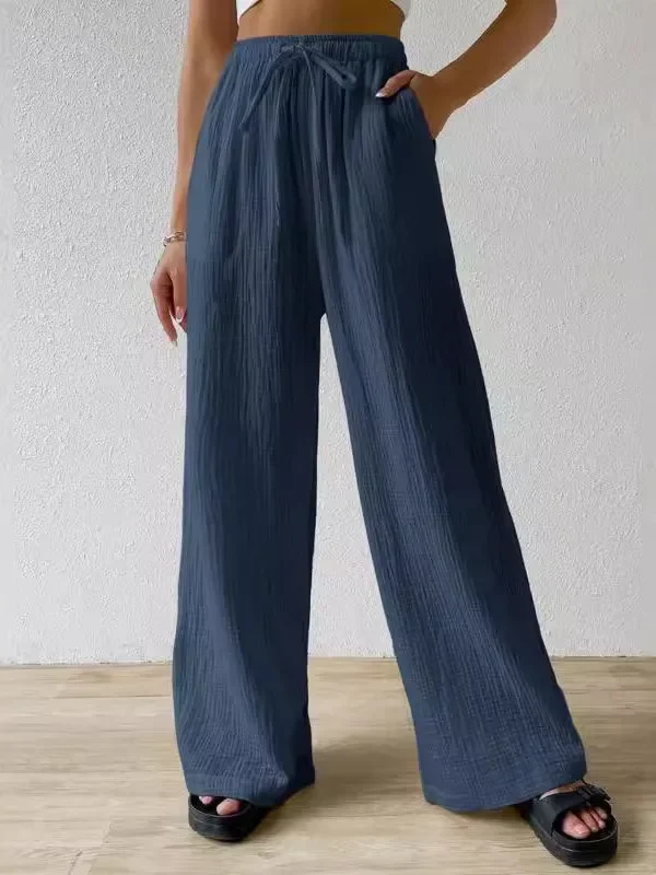 Plus Size Europe and the United States Fashion Solid Color Casual Versatile Elastic Pocket Wide-leg Trousers