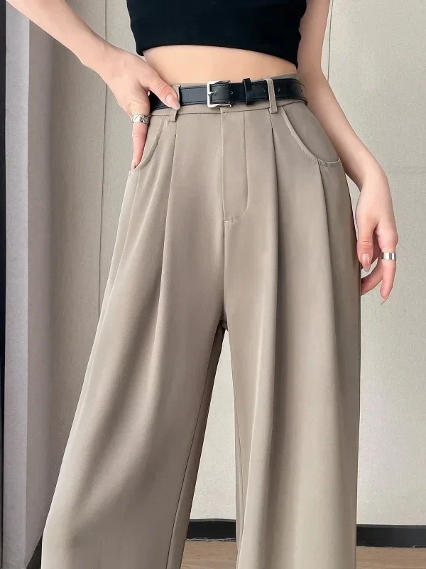 New Spring Summer Casual Loose Women's Wide Leg Full Length Pants High Waist Solid Female Elegant Straight Trousers