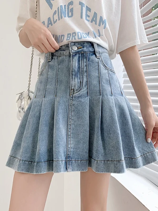 Blue A-Line Denim Mini Skirt High Waist Streetwear 1 XL-5 XL