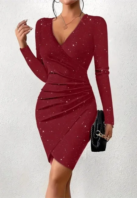 Sophisticated V-Neck Wrap Bodycon Dress - Party Ready Style