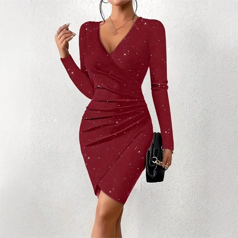 kf-S60f8862ae6cb444a9ce88b7725294ed32 Sophisticated V-Neck Wrap Bodycon Dress - Party Ready Style