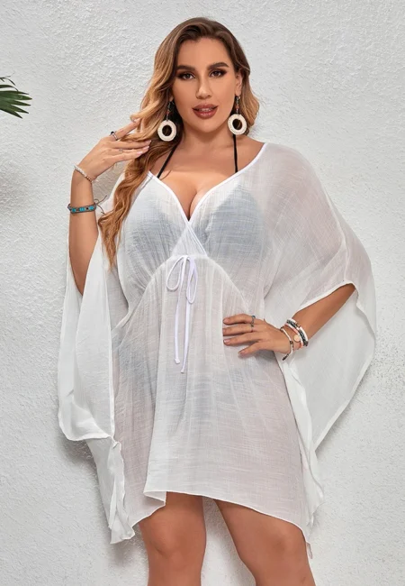 Plus Size Batwing Sleeve Bikini Wrap - Elegant Summer Cover-Up