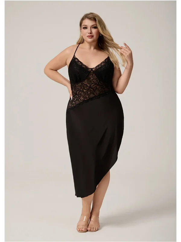 Silky Backless Lace Nightgown for All Sizes - Elegant Sleepwear