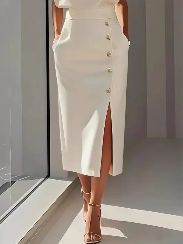 Chic A-Line Autumn Dress with Button Details for Women