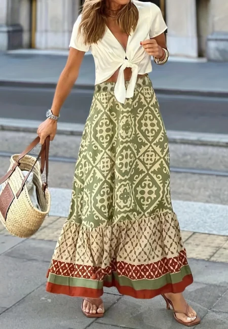 Vibrant Plus Size Bohemian Skirt in Yellow & Green Hues