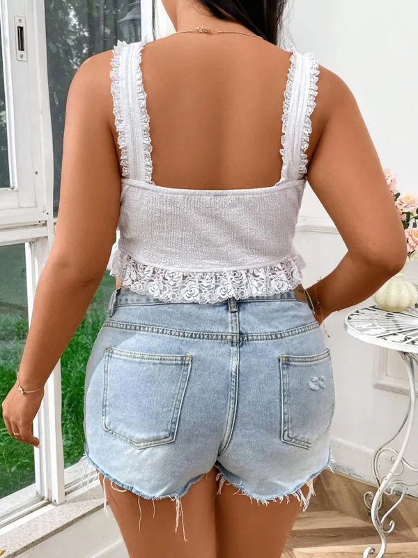 Plus Size Lace Camisole Top - Elegant Deep V Neck Design