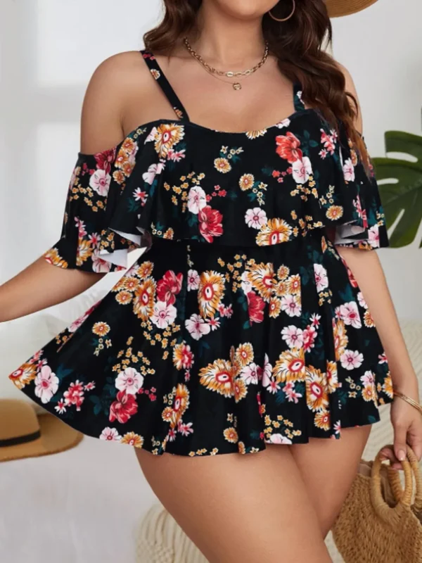 Chic Plus Size Print Ruffle Tankini Set for Confident Curves