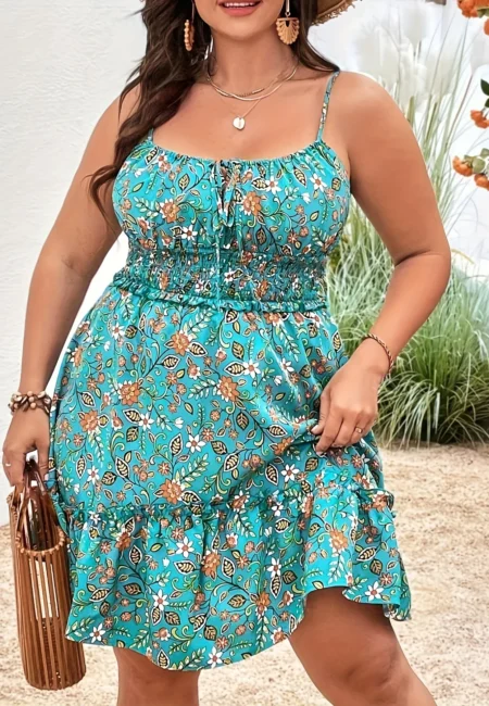 Elegant Plus Size Floral Sling Dress for Summer Vacations