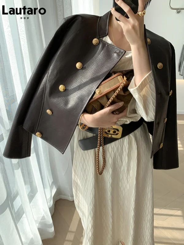 Chic Double-Breasted Faux Leather Jacket for Women