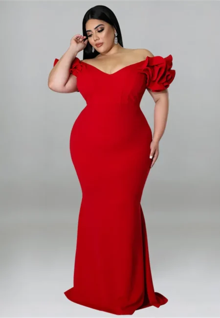 Elegant Plus Size Maxi Dress with Ruffle Sleeves for Parties