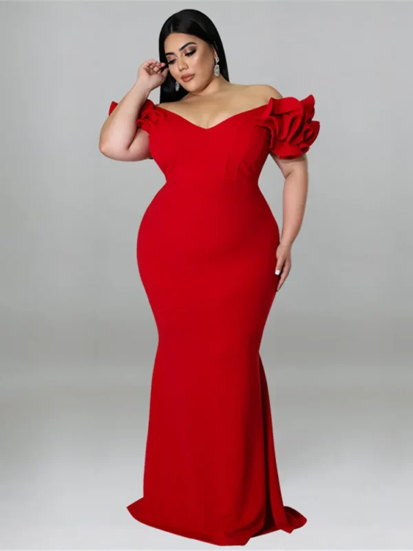 Elegant Plus Size Maxi Dress with Ruffle Sleeves for Parties
