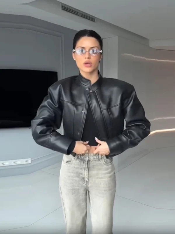 Chic Fitted Faux Leather Jacket for Effortless Elegance