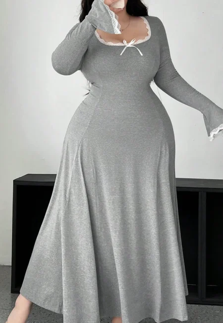 Timeless Grey Plus Size A-Line Maxi Dress for Effortless Elegance