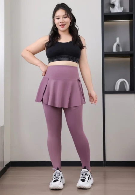 Plus Size High-Waisted Yoga Leggings with Skirt & Pockets