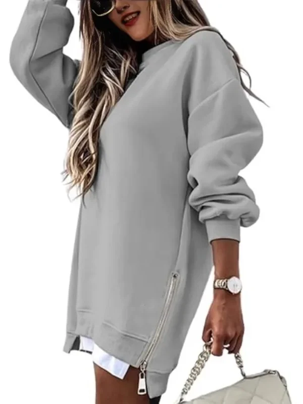 Fashion Solid Color Splicing Side Zipper Design Hoodie Women's Fashion Home Leisure Urban Style Spring Autumn Hoodie