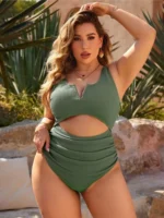 Olive Green Plus Size High Waist Bikini with Tummy Control - Image 4