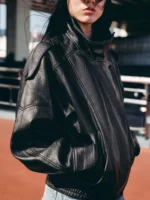 Chic Faux Leather Jacket for Women with Stand Collar - Image 7