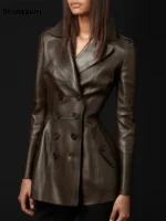 Elegant Brown Faux Leather Trench Coat for Women - Chic & Stylish