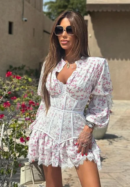Bohemian V-Neck Flare Sleeve Summer Mini Dress with Lace