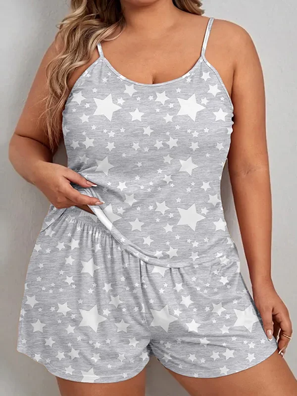 Chic Plus Size Star Print Pajama Set for Stylish Comfort
