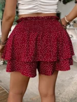 Burgundy Polka Dot Layered Skirt for Plus Size Elegance - Image 2