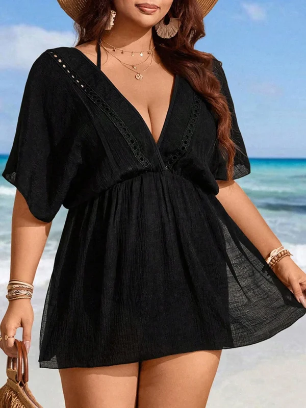 Black Chiffon Beach Cover Up - Flowy Pullover Kaftan XL-3 XL