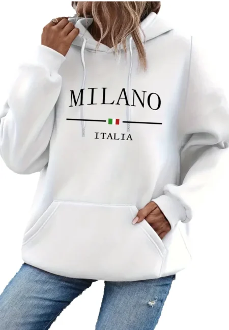 Milano Alphabet Print Women's Pullover Hoodie - Cozy Winter