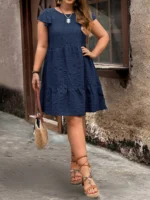 Navy Blue Plus Size Smock Dress for Effortless Summer Elegance - Image 5