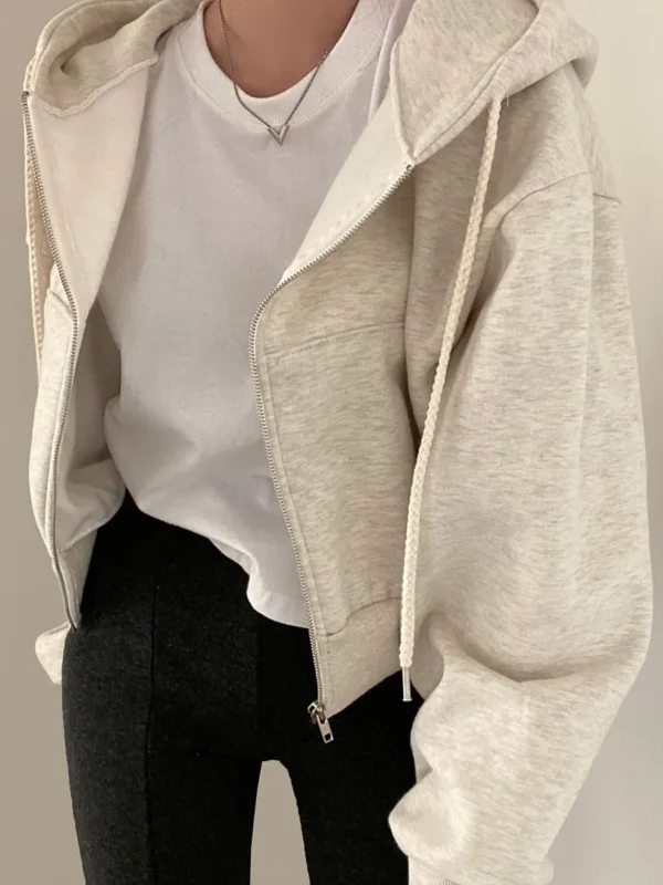 Casual Hood Sweatshirt Women Y2K Zip Up Hoodies Solid Harajuku Long Sleeve Shirt Oversized Crop Tops Female Loose Jackets Coat
