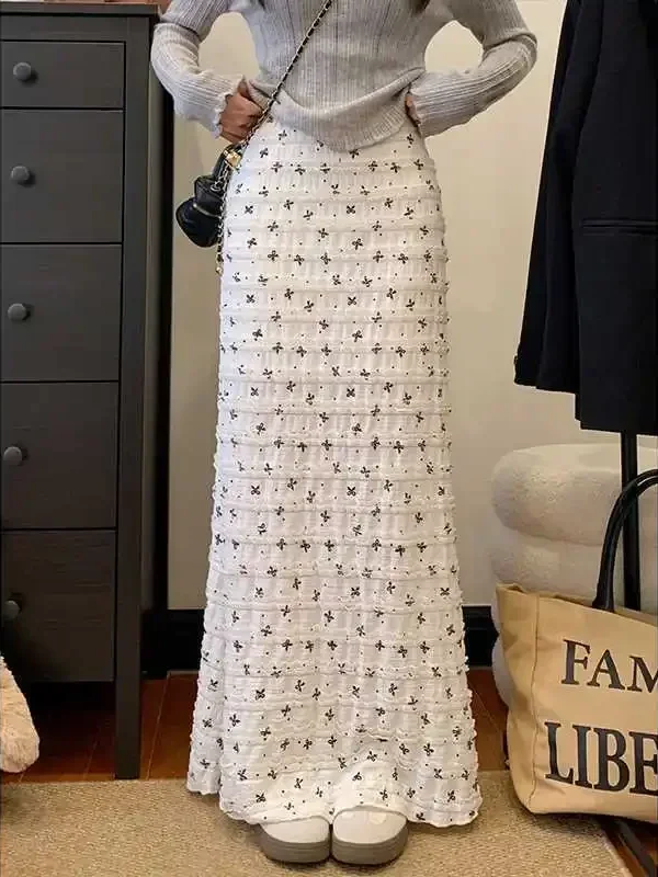 Elegant Plus Size Fish Tail Lace Skirt with Butterfly Print