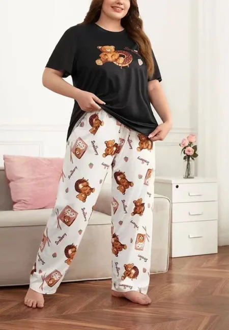 Charming Heart Print Women's 2-Piece Pajama Set for Autumn