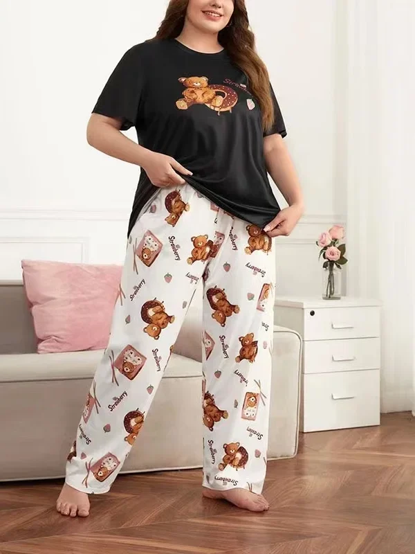 Charming Heart Print Women's 2-Piece Pajama Set for Autumn