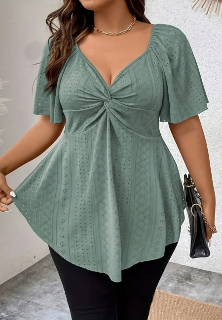 Luxurious Green V-Neck Tee - Breathable Polyester Comfort