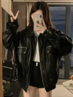 Chic PU Leather Jacket for Women - Stylish Spring & Autumn Wear