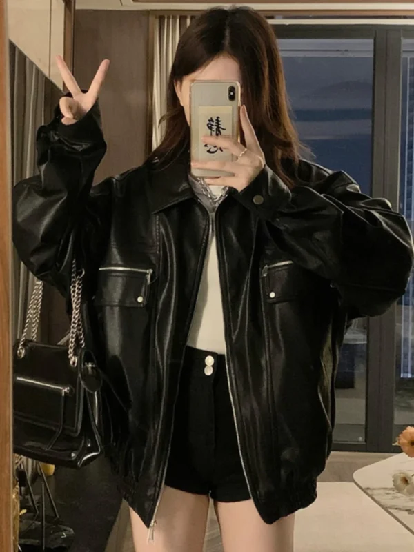 Chic PU Leather Jacket for Women - Stylish Spring & Autumn Wear