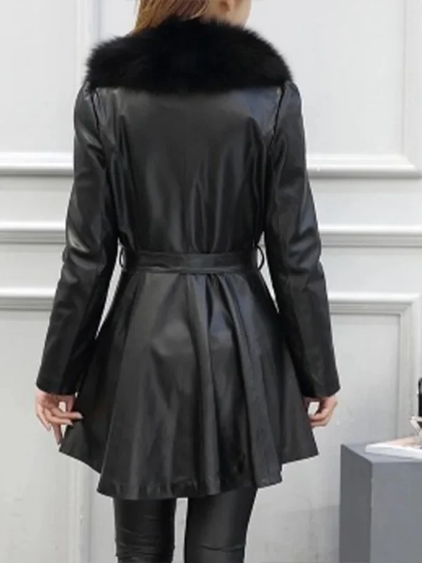 Elegant Faux Leather Trench Jacket for Chic Autumn Style