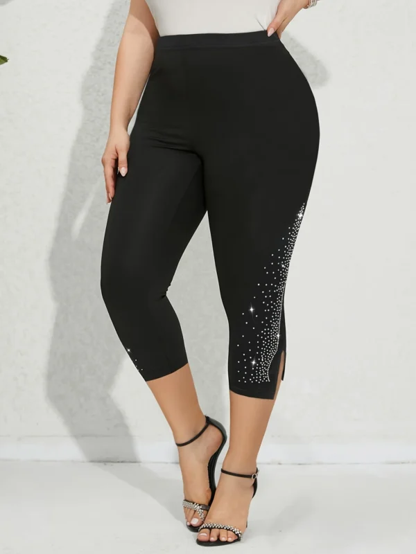 Plus Size Starry Pattern Leggings with Rhinestone Accent