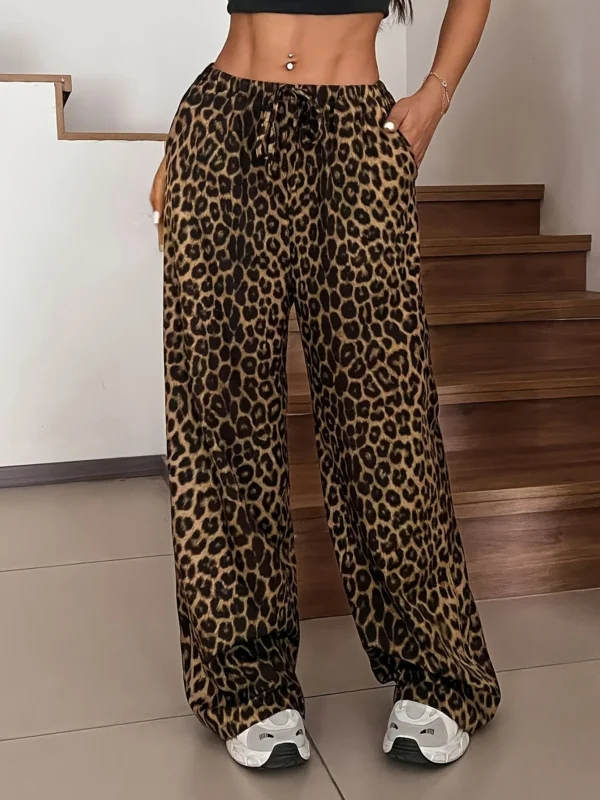 Plus Size Fashion Women's Leopard Print Wide Leg Pants Women All Season Casual Wide Leg Pants