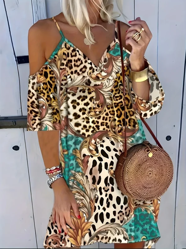 Elegant Plus Size Leopard Print Off-Shoulder Summer Dress