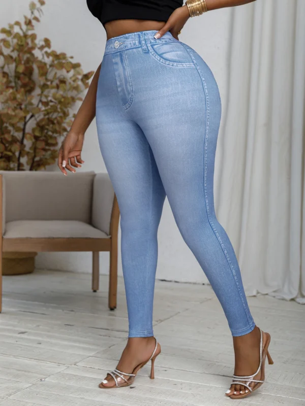 Plus Size Faux Denim Leggings - Chic Distressed Comfort