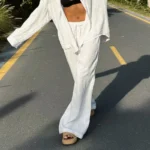 Elegant Cotton Linen Baggy Pants Fashion Women High Waist Drawstring Pocket Loose Wide Leg Pant Casual Streetwear New Trousers - Image 2